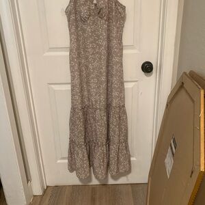 Tan Sleeveless V-Neck Tiered Maxi Sundress